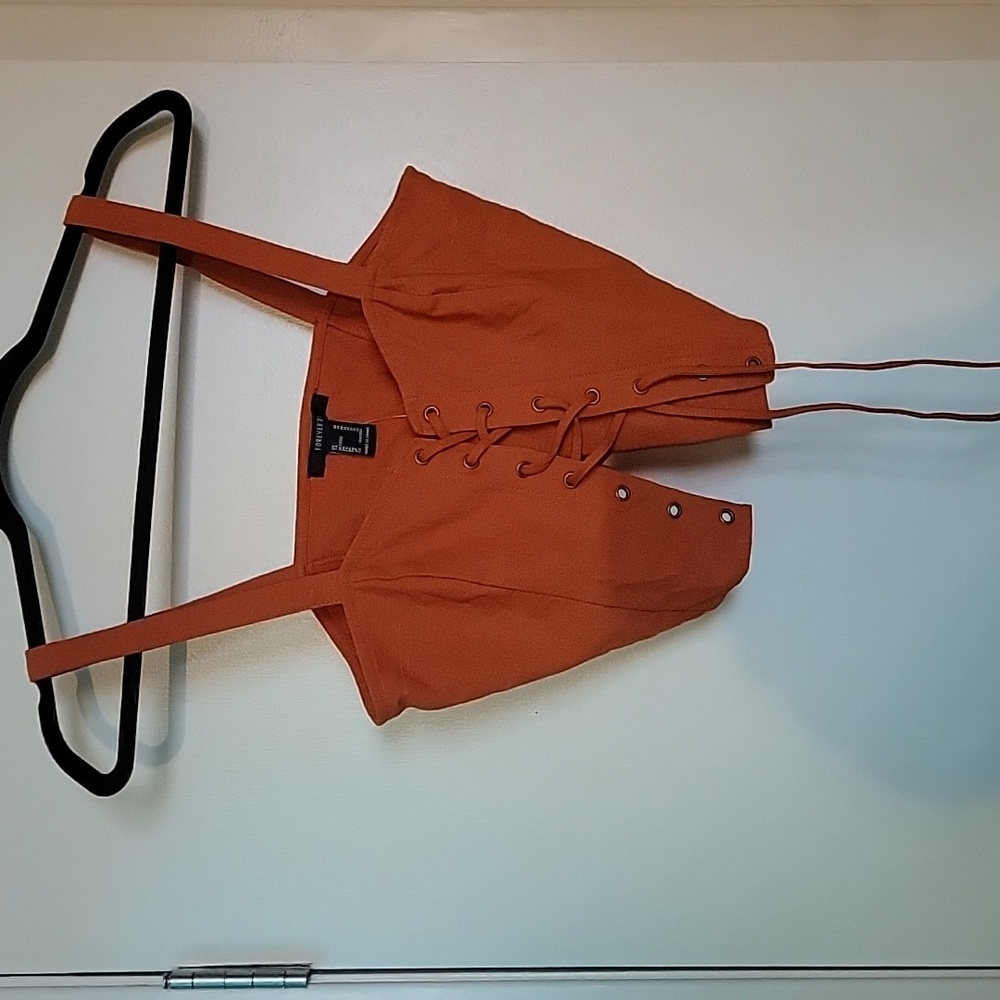 Orange Lace up crop top